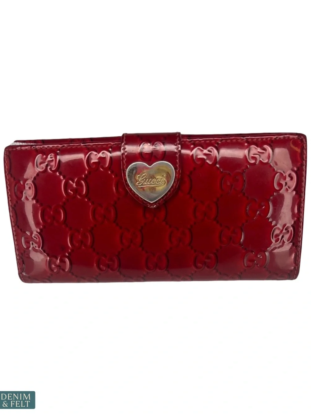 Gucci Red Guccissima Patent Leather Heart Logo Wallet‎ Bifold Vintage - Picture 2 of 13